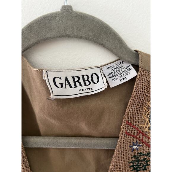 Vintage Garbo Petite Woven Embroidered Boho Western Jute Hemp Vest Hippie PM - Picture 2 of 7